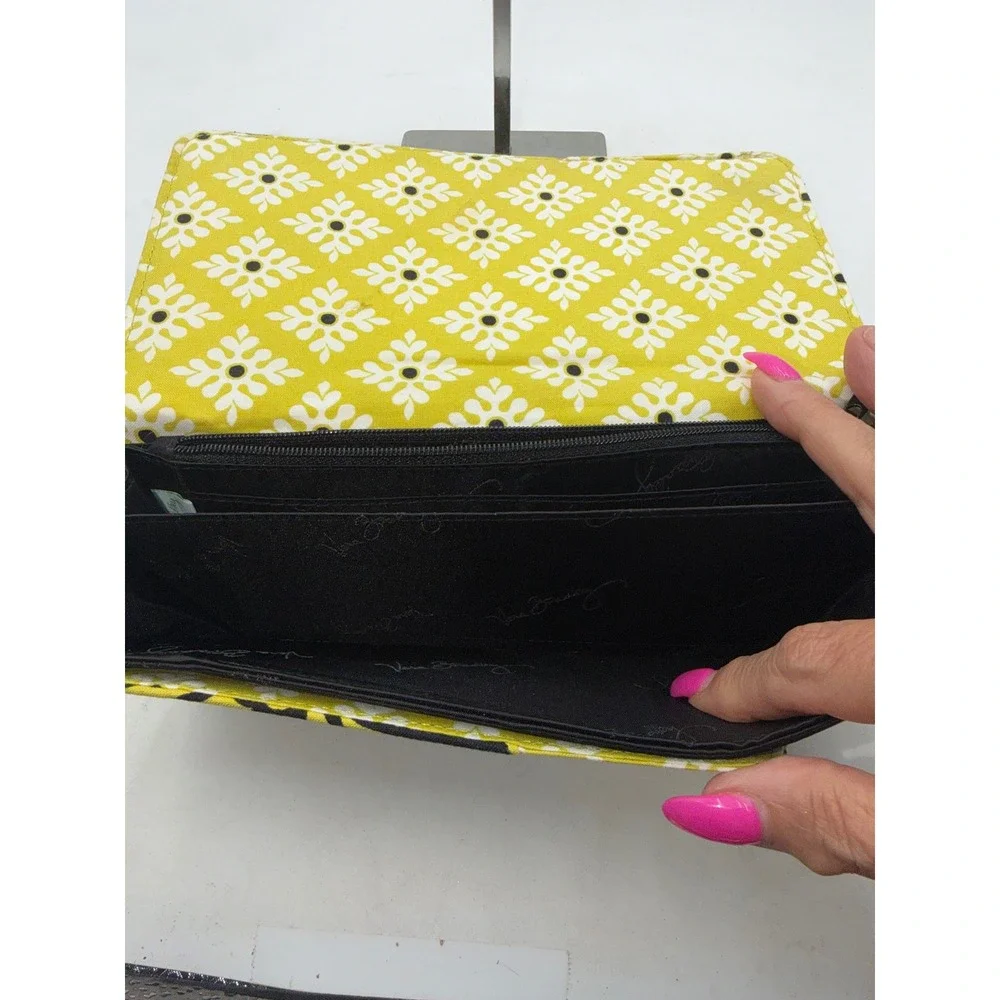 Vera Bradley Baroque Travel Organizer Wallet Black Yellow Floral Retired
